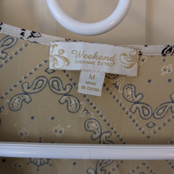 Women's Suzanne Betro Weekend mixed print faux wrap top Size M - Picture 2 of 8